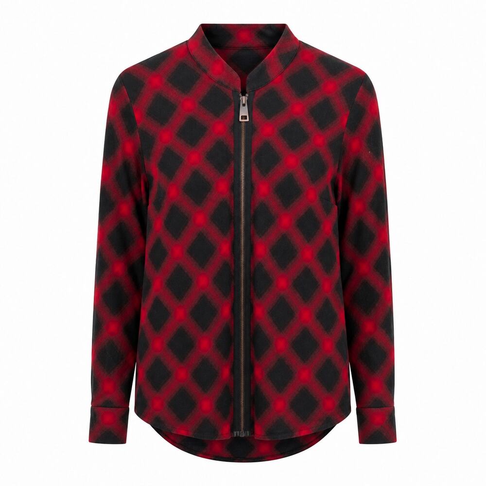 Soft Surroundings Manchester Tunic Zip Jacket Red Black Plaid Womens M